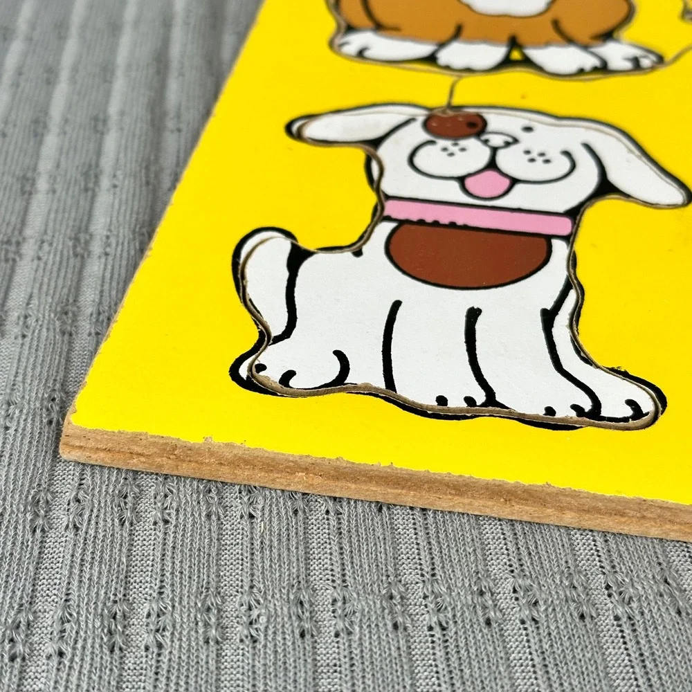 Vintage My Pets Wooden Peg Puzzle 4 Pieces Cat Dog Rabbit Puppy Made in USA